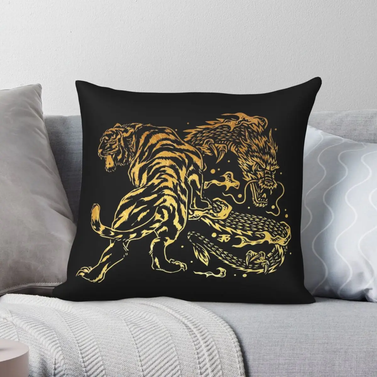 

Tiger And Dragon Square Pillowcase Polyester Linen Velvet Printed Zip Decor Pillow Case Bed Cushion Case 45x45