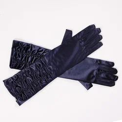 Elegant Vintage Silk Gloves in Black and Purple - All yards (Navy Blue)
