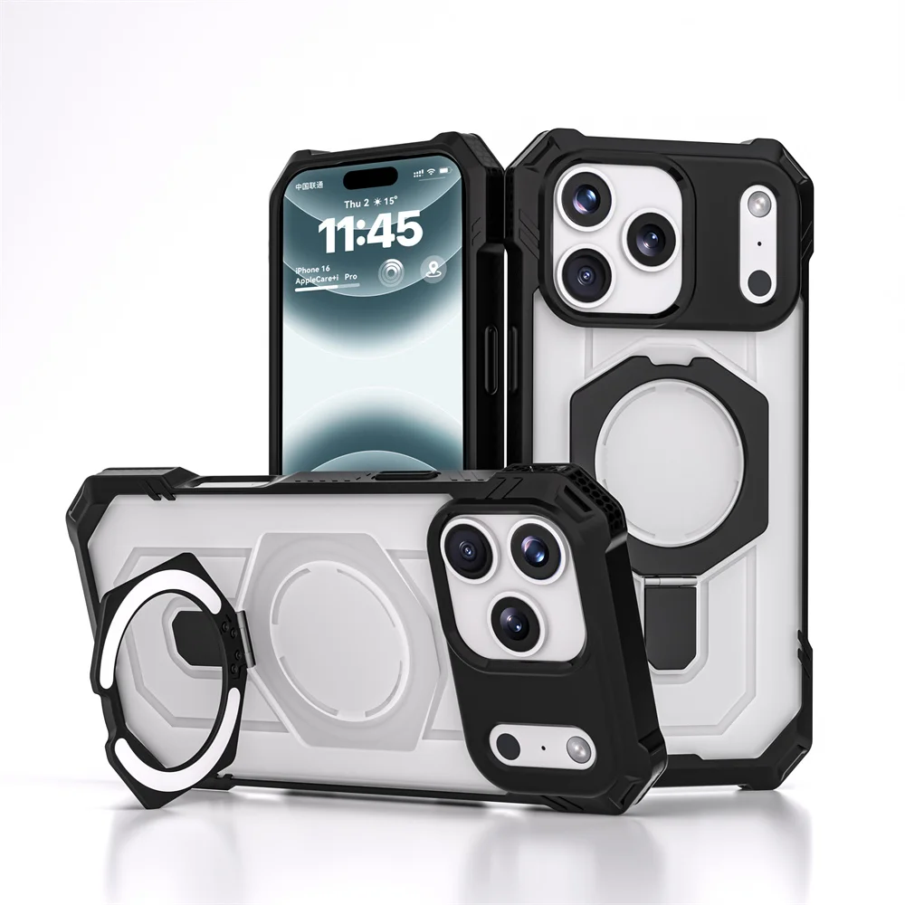 Rugged Magnetic Armor Fold Stand Phone Case with Wireless Charging and Corner Protection