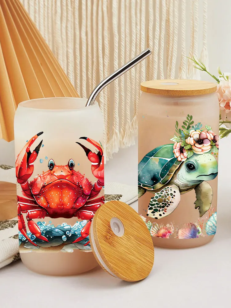 UV DTF Transfer Sticker Animal Frog Turtle for 16oz Libbey Glasses Wraps Bottles Cup Can DIY Waterproof Decals D13817