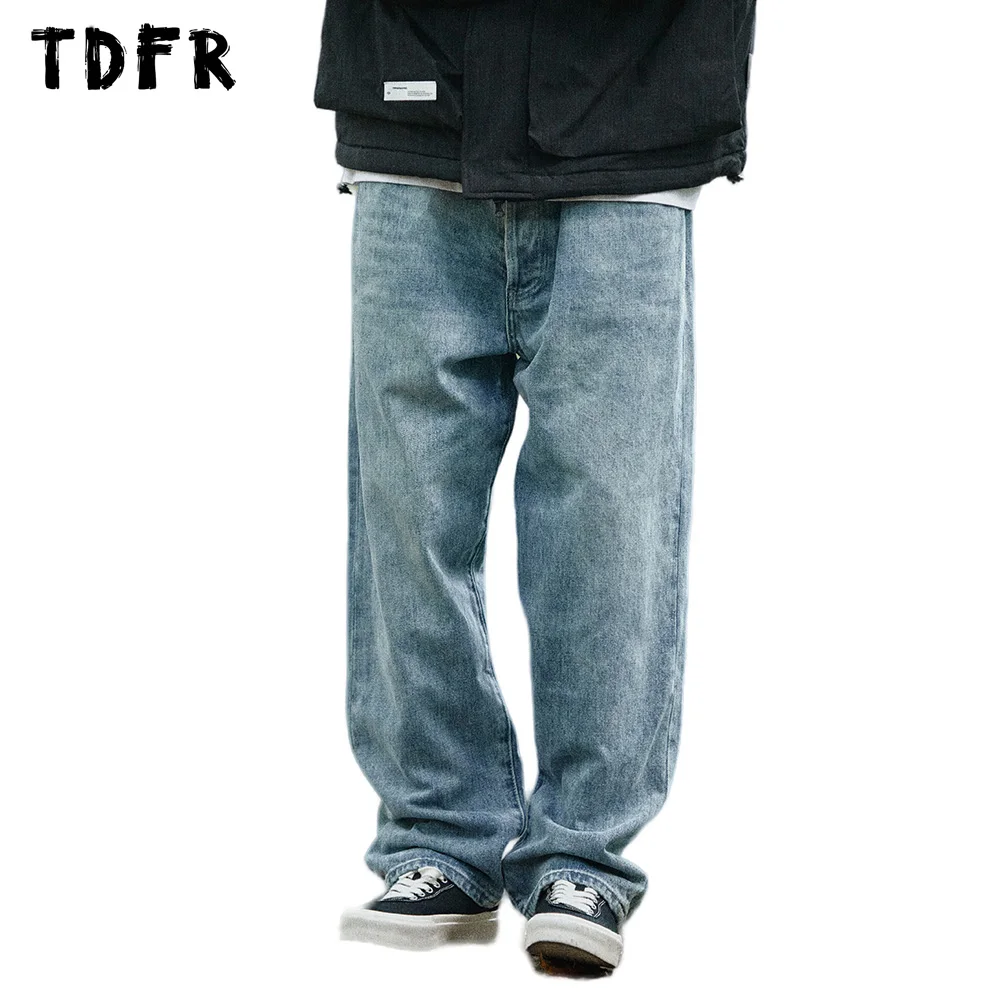 

Washed Distressed Jeans Mens Casual Simple Loose Straight-leg Pants Wide Leg Denim Trousers Men