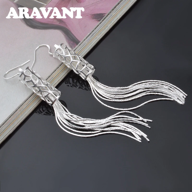 Aravant 925 Silver Long Tassels Drop Earring Women Girls Fashion Jewelry