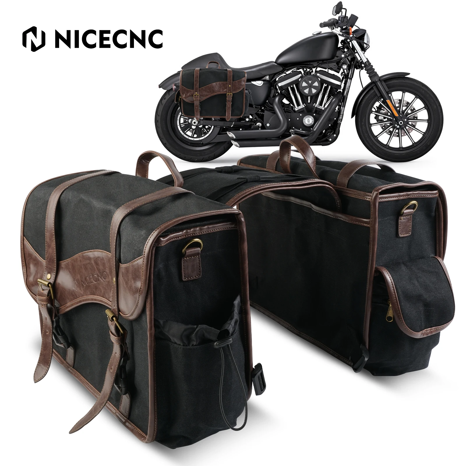 NICECNC Motorcycle Saddle Bag Universal Side Bags Waxed Waterproof