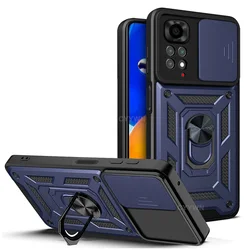 Military Grade Slide Camera Lens Protector Case with Armor Bumpers and Ring Cover for Redmi Note13Pro(4G) (Blue)