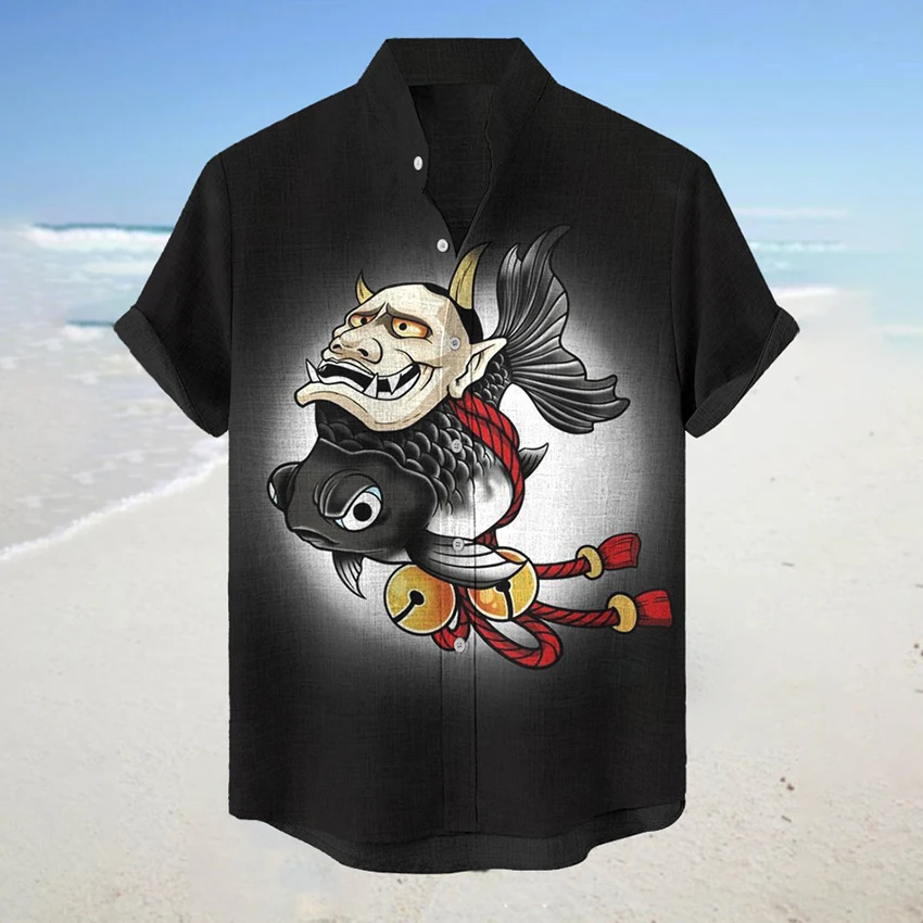 남성용 캐주얼 편안한 스탠드 칼라 가디건, 스트리트 셔츠, 플러스 사이즈 고양이, 디지털 프린트, 느슨한 스탠드 칼라 