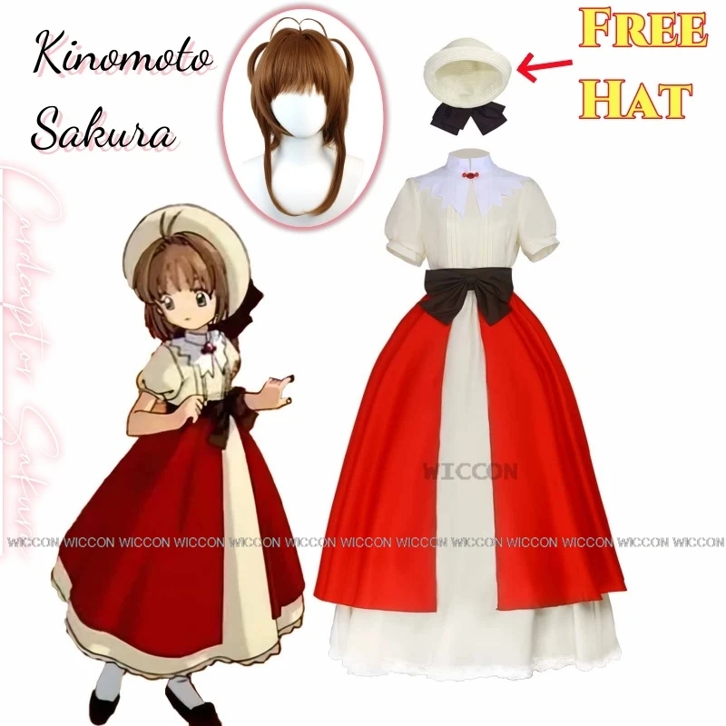 

Kinomoto Sakura Cosplay Costume Clothes Wig Uniform Cosplay A Gift From Great-grandfather Daily Outfit Halloween Party Woman
