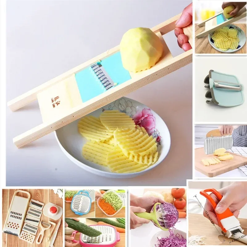 Potato Grid Slicer Vegetable Grater Corrugated Net Chopper Cutter Wooden Wave Knife Chipper Salad Shredder Peeler Masher Kitchen vegetable slicer vegetable cutter potato slicer potato cutter food shredder food slicer