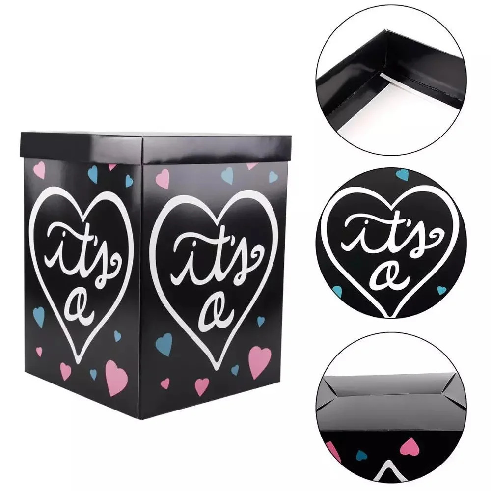 

1pc Gender Reveal Folding Box Black Boy And Girl Birthday Baby Balloon Paper Box