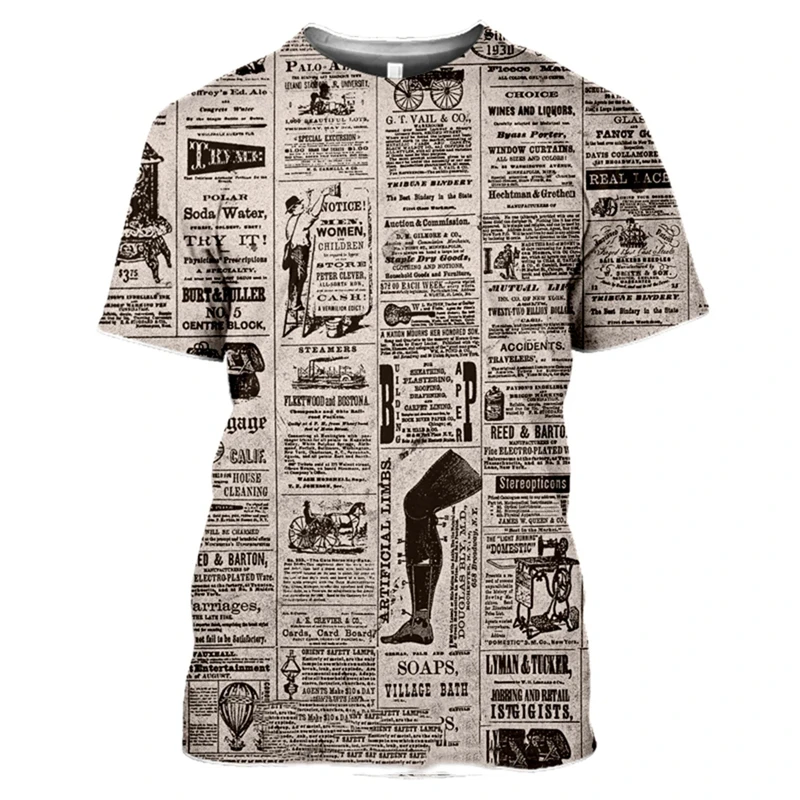 

Old Newspaper 3D Printed T-shirt Men Women Casual Fashion Hip Hop Funny Short Sleeve Streetwear Vintage Tees Tops Summer Tshirts