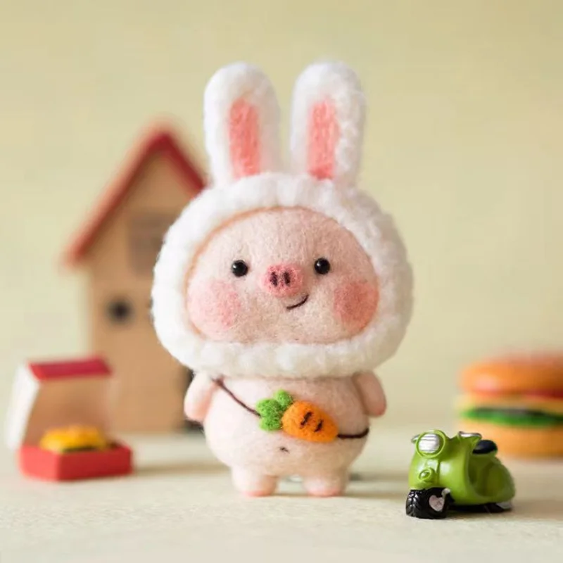 Sheep Pig Doll Felt Wool Felting Material Package Homemade Couple Birthday Gift Keychain Diy Poke Fun Plush Decor Gift Jewelry