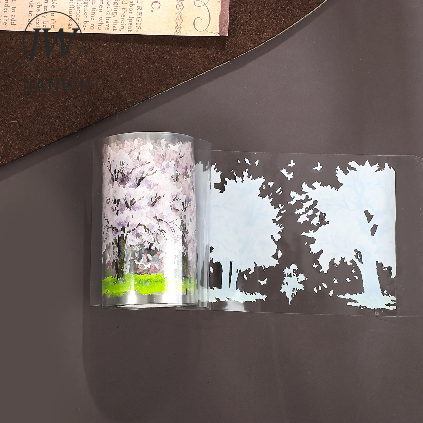 JIANWU 70mm * 5m 빈티지 벚꽃 나무 꽃 풍경 소재 콜라주 스크랩북 PET 테이프 크리 에이 티브 DIY 저널 문구