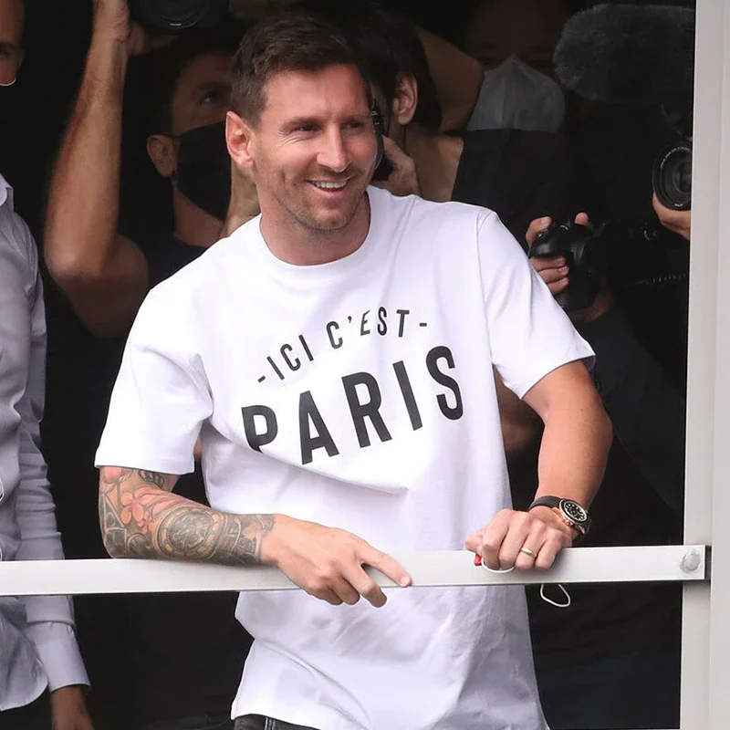 Benvenuto A Parigi Leo Raffi Messi Stesso Stile Tshirt Ici C'Est Paris Graphic Magliette Uomo Summer Fashion Casual Tee Messi Fans Tee