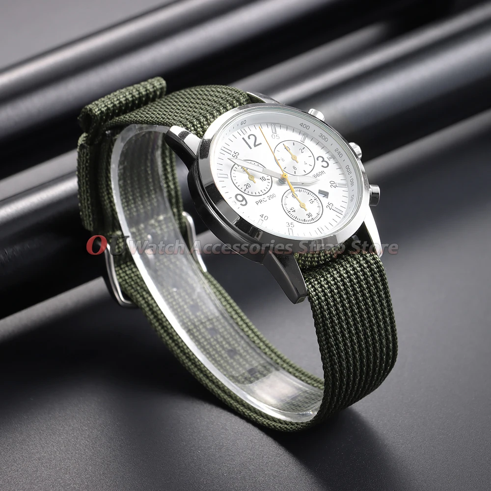 Breathable Braided Nylon Watch Band - Black & Green Army Sports Strap