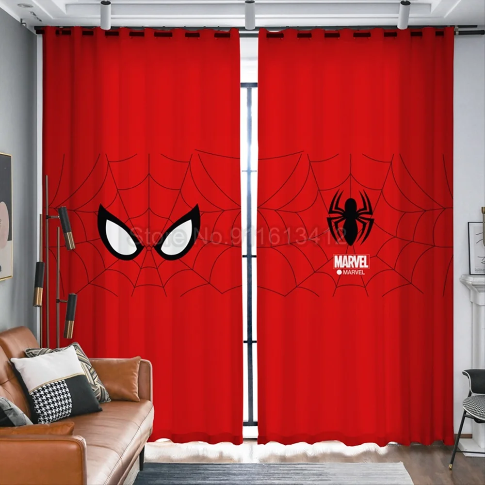 

Cartoon Spiderman Curtain Blackout 3D Print Polyester 63x63 Inch Window Drapes Disney Avengers Custom Gifts for Boys Kids