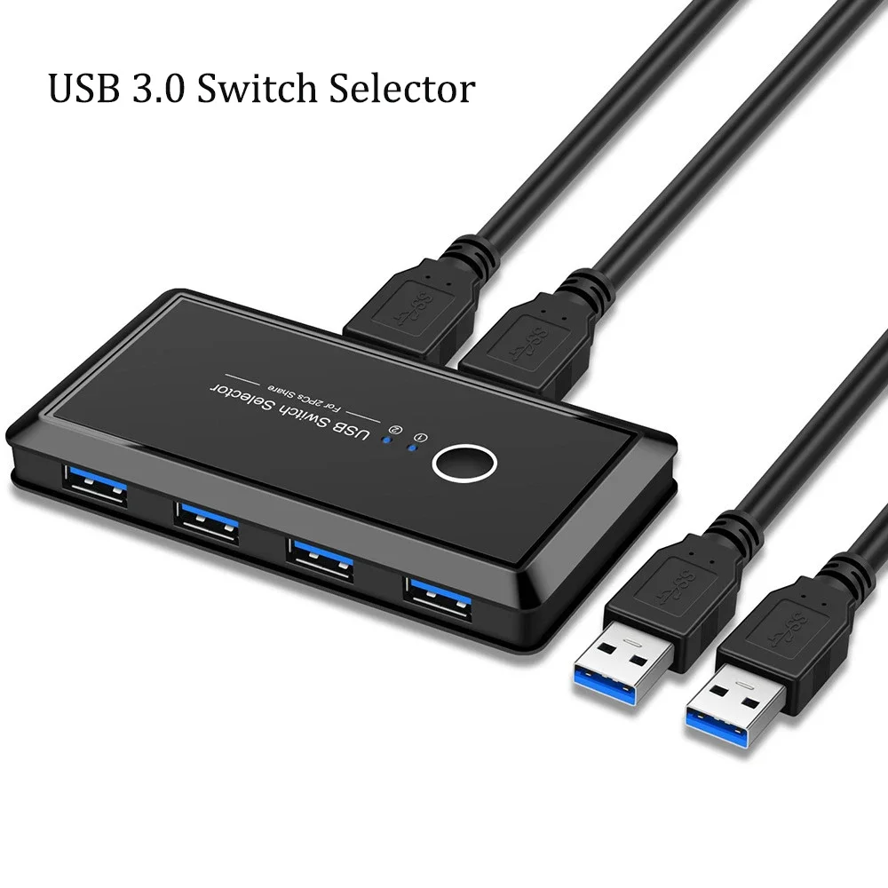 USB 3.0 2.0 KVM Switch 2 Port PCs Sharing 4 Devices 2x4 USB Switcher Selector for Keyboard Mouse Printer Monitor KVM Switch Hub smart switches