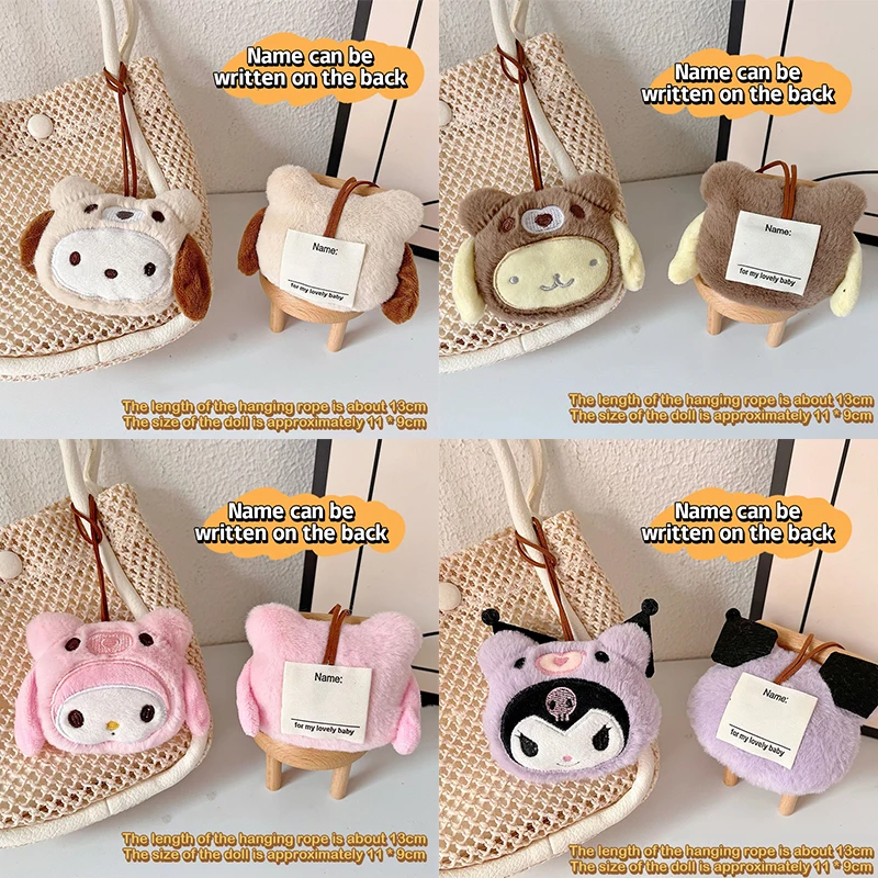 Cartoon Plush Doll Keychain Stuffed Melody Doll Name Sticker Pendant School Bag Charms Children Anti-Lost Name Tag 6