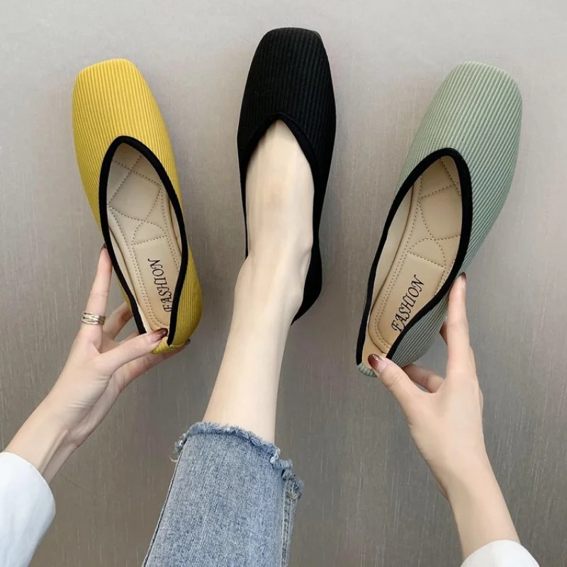 Women Flats Shoes Cotton Fabric Ballerina Socks Shoes Loafers Slip on Flat Heel Mule Plus Size 43