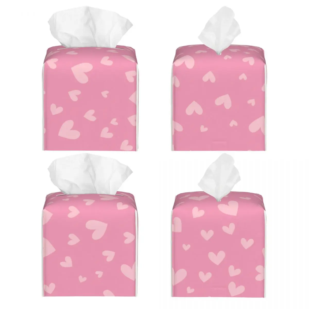 Custom Pink Hearts Pattern Tissue Box Cover Square PU Leather Facial Tissues Holder for Home 2