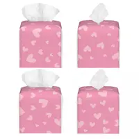 Custom Pink Hearts Pattern Tissue Box Cover Square PU Leather Facial Tissues Holder for Home 2