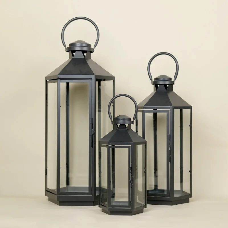 

European outdoor glass windproof lampshade outdoor wrought iron lantern retro electronic candle holder home decoration ornaments