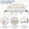 Outdoor sofa Patio Daybed with Wood Topped Side Spaces for Drinks, 2 in 1 Padded Chaise Lounges for Poolside, Balcony 4