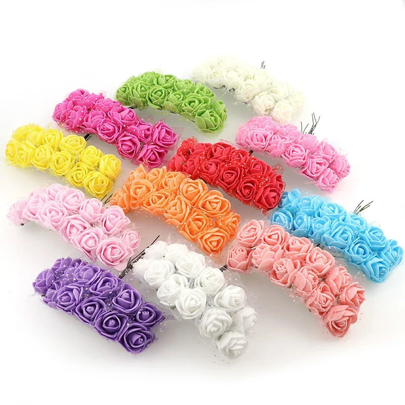 

144Pcs 2CM Mini Foam Roses Artificial Flower Multicolor Wedding Fake Rose Flowers Bouquet Decoration Home Car Handmade Crafts