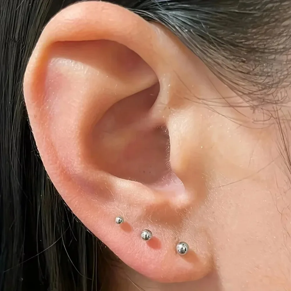 Stainless Steel Round Ball Stud Earrings 3 Pairs for Women Men Classic Style Daily Earring Wear Jewelry Gifts