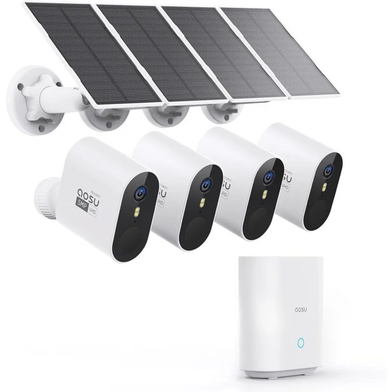 

Solar Security Cameras Wireless Outdoor, 3K/5MP UHD Home Security System 4-Cam Kit with 166° Ultra-Wide View, Night Vision, Spot