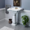 Pedestal Sinks for Bathrooms Wide White Porcelain Bathroom Pedestal Wall Mounted Sink with Green Gold Accent 1