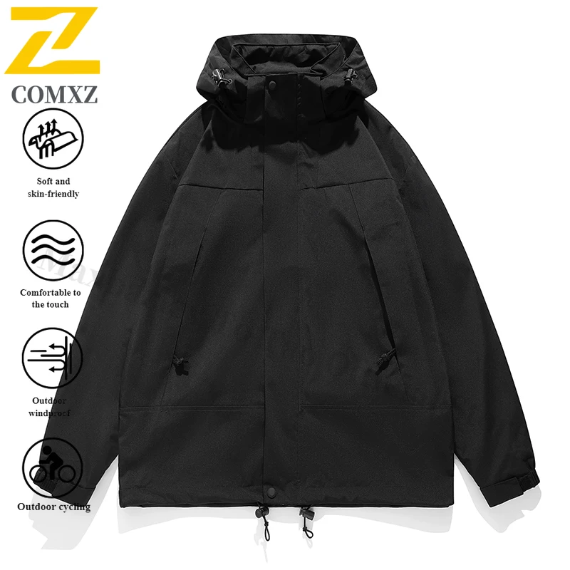 EIAO Spring Autumn Mens Detachable Hood Waterproof Windbreaker Jacket Outdoor Hiking Coat Camping Fishing Lightweight Breathable
