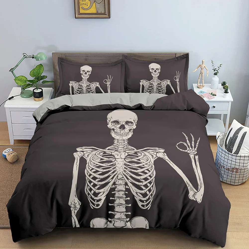 3D Skull Duvet Cover 220x240 Skeleton Bedding Set Luxury Quilt Cover With Zipper Closure 2/3pcs Queen Size Comforter Sets