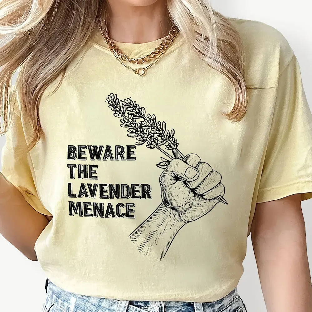 Остерегайтесь лавандовой опасности, футболка лесбийская гордость, Феминизм, история лесбиянок