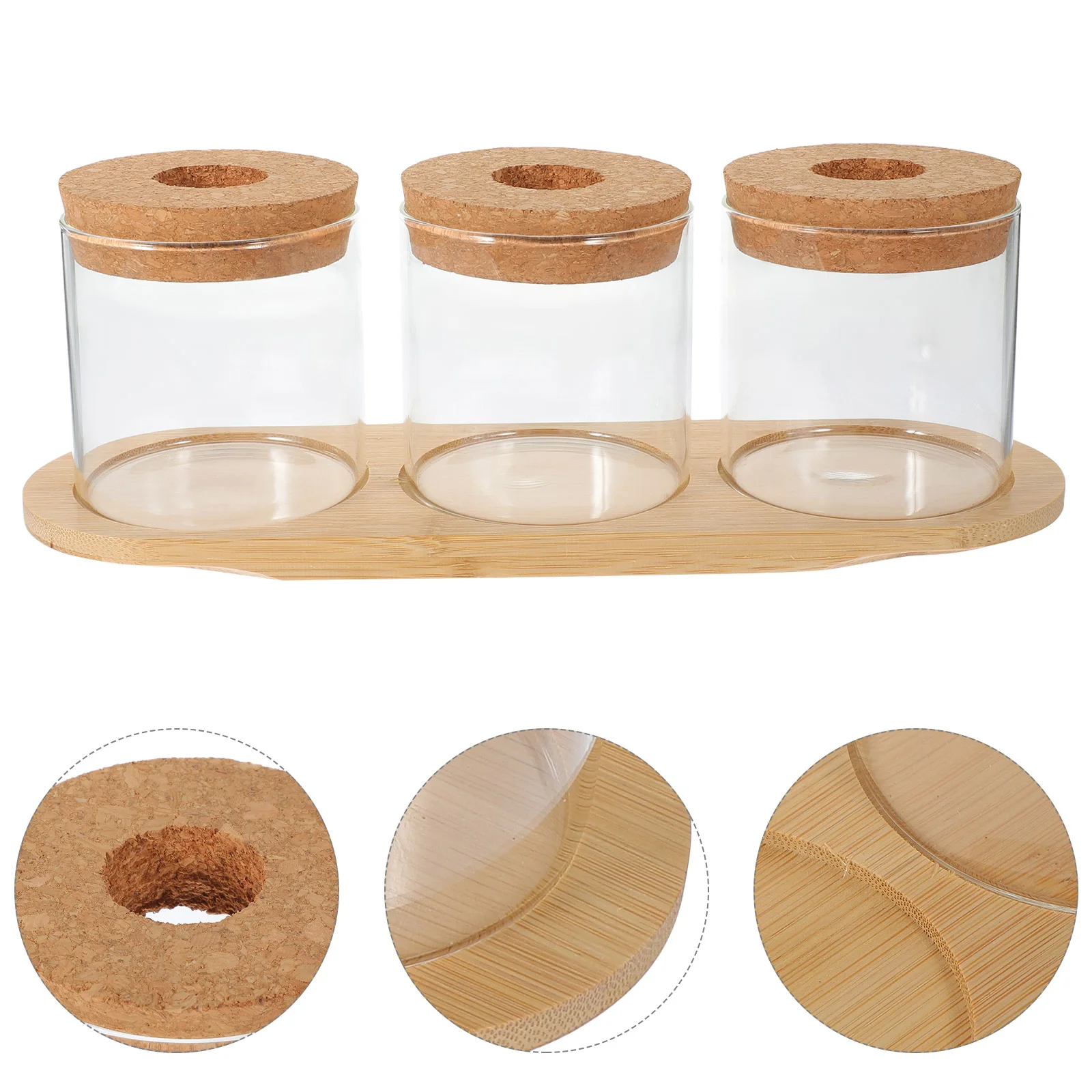 

1 Set Plants Terrarium Bamboo Stand Hydroponic Planter Tabletop Bulb Glass Holder