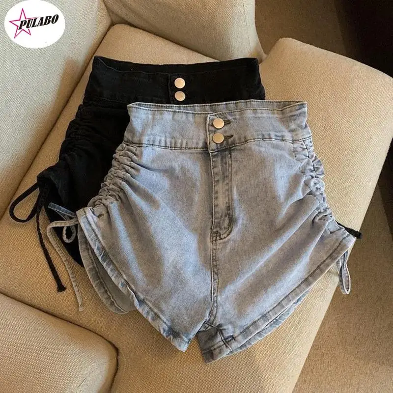 

PERITANG Shorts Women Retro Streetwear Trendy Femme Popular Shirring Comfortable Leisure All-match y2kly High Waist Design Chic
