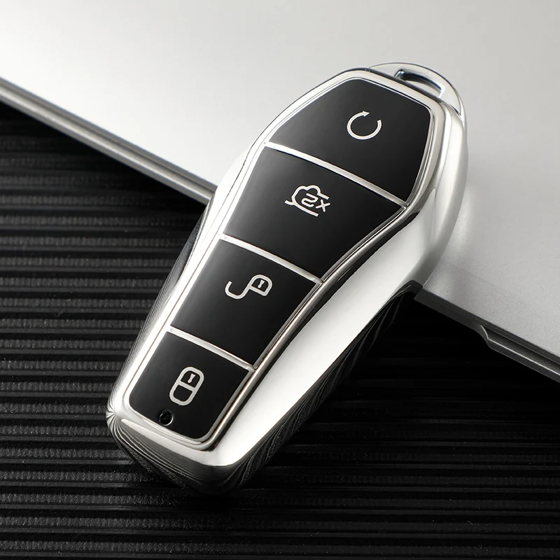 Key Case Soft TPU Car Key Case 4 Buttons Remote Control For BYD Qin Plusdmi Atto 3 Han EV Dolphin