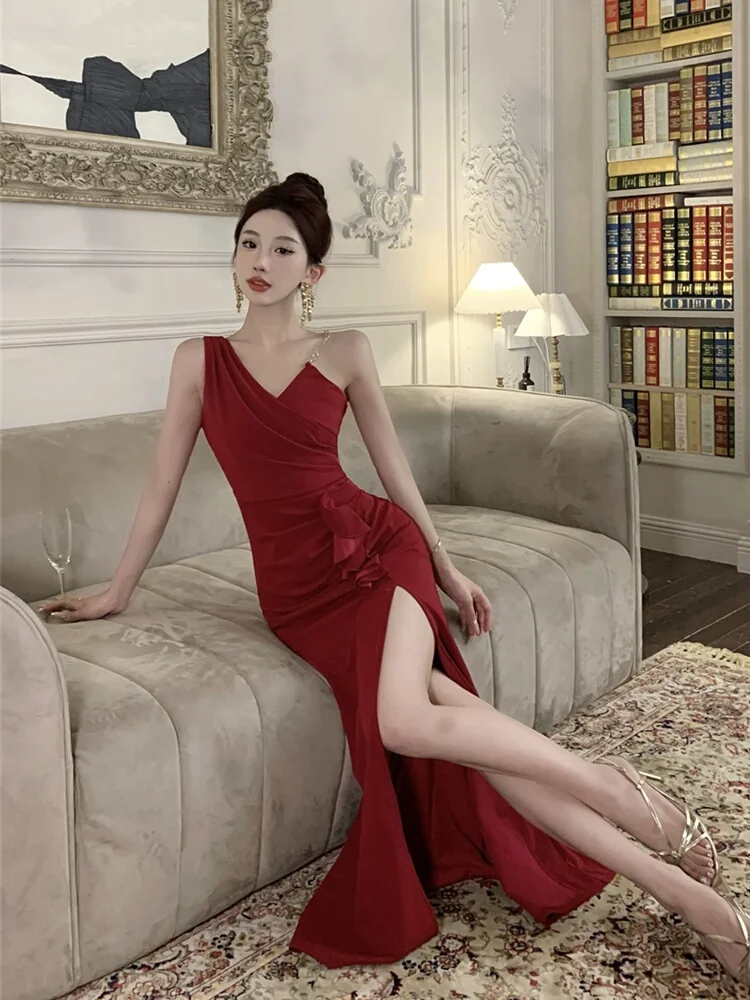 

Красное вечернее платье в стиле харадзпи, новинка 2024, элитные элегантные пикантные длинные платья, банкетное платье с разрезом «рыбий хвост» в стиле знаменитостей, модель автомобиля