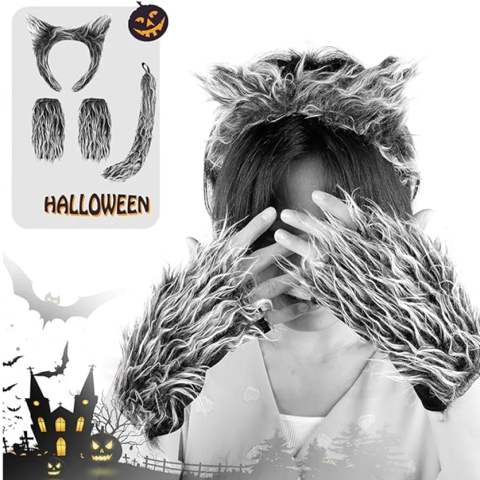 Weerwolf Wolf kostuum met hoofdband, handschoenen, oren en staarten voor  heren, dames, kinderen, jongens, meisjes alles in één Halloween  verkleedkleding - AliExpress, image size:960x960