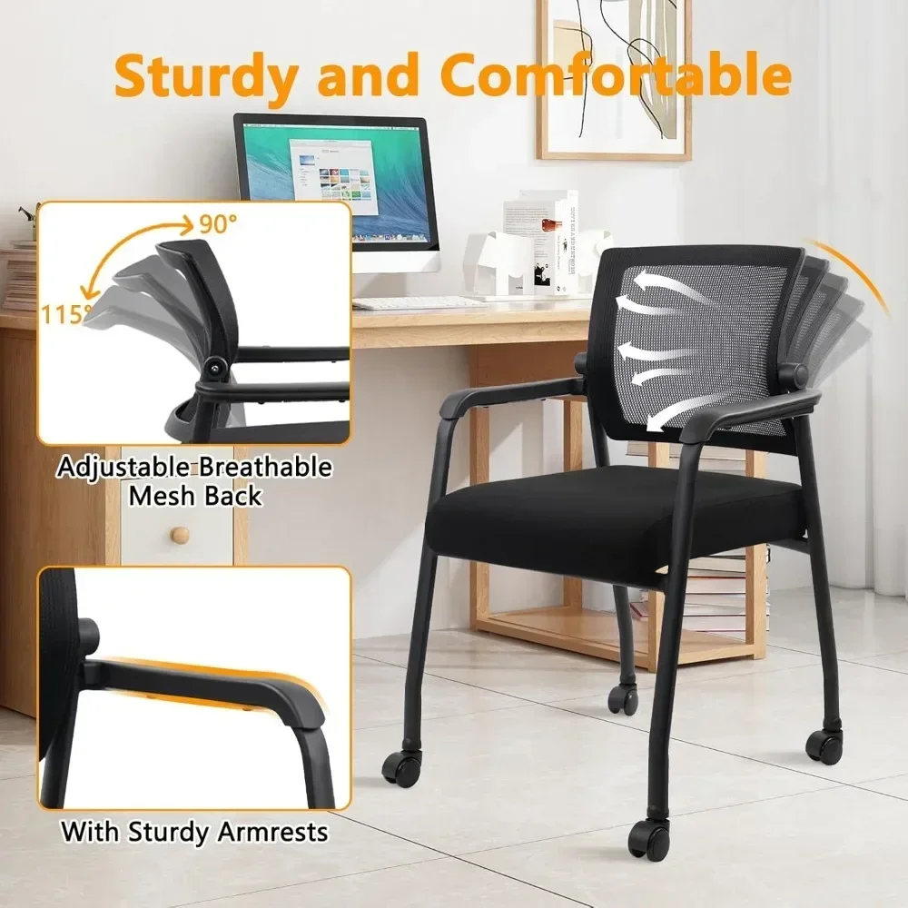 "rolling waiting area chairs with adjustable mesh backs and ergonomic support for comfortable seating"