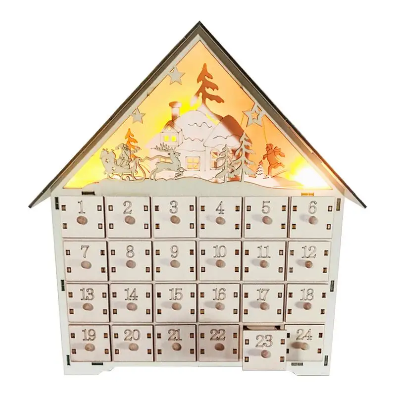 

Деревянный календарь для рождества, деревенский дом, орнамент с обратным отсчетом и ящиками, ящики с календарем, рождественские украшения