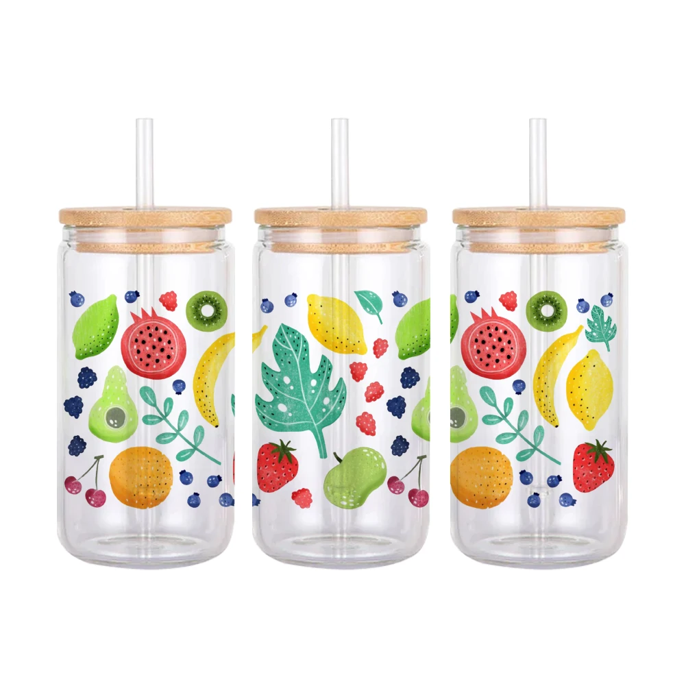 Various Lemon Fruits Strawberry UV DTF Transfer Sticker Waterproof Transfers Decals For 16oz Glass Cup Wrap Stickers