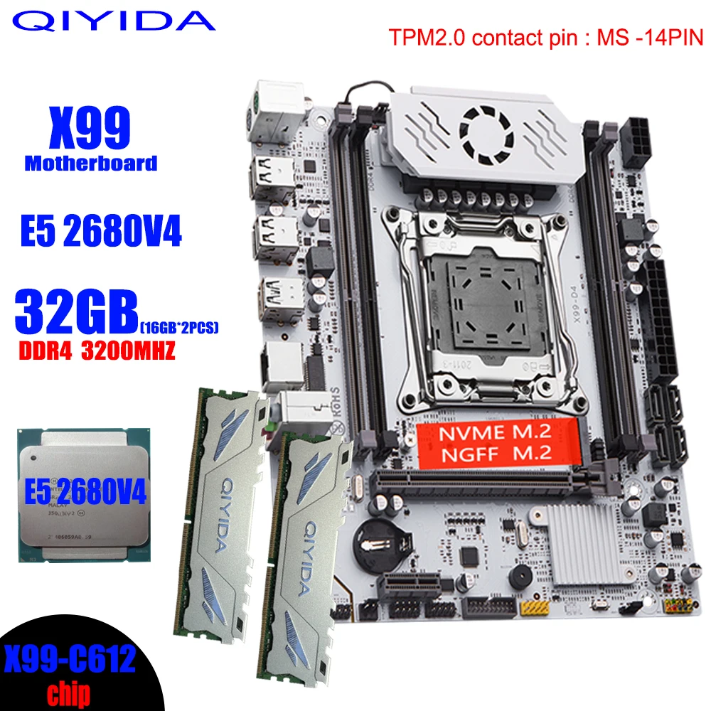 QIYIDA X99 Motherboard Kit Set LGA 2011-3 Xeon E5 2680 V4 CPU