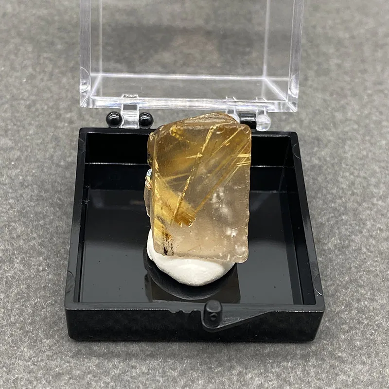 100% natural  golden hair crystal raw stone mineral specimen healing crystal gem collection +Box size ：35*35*35mm