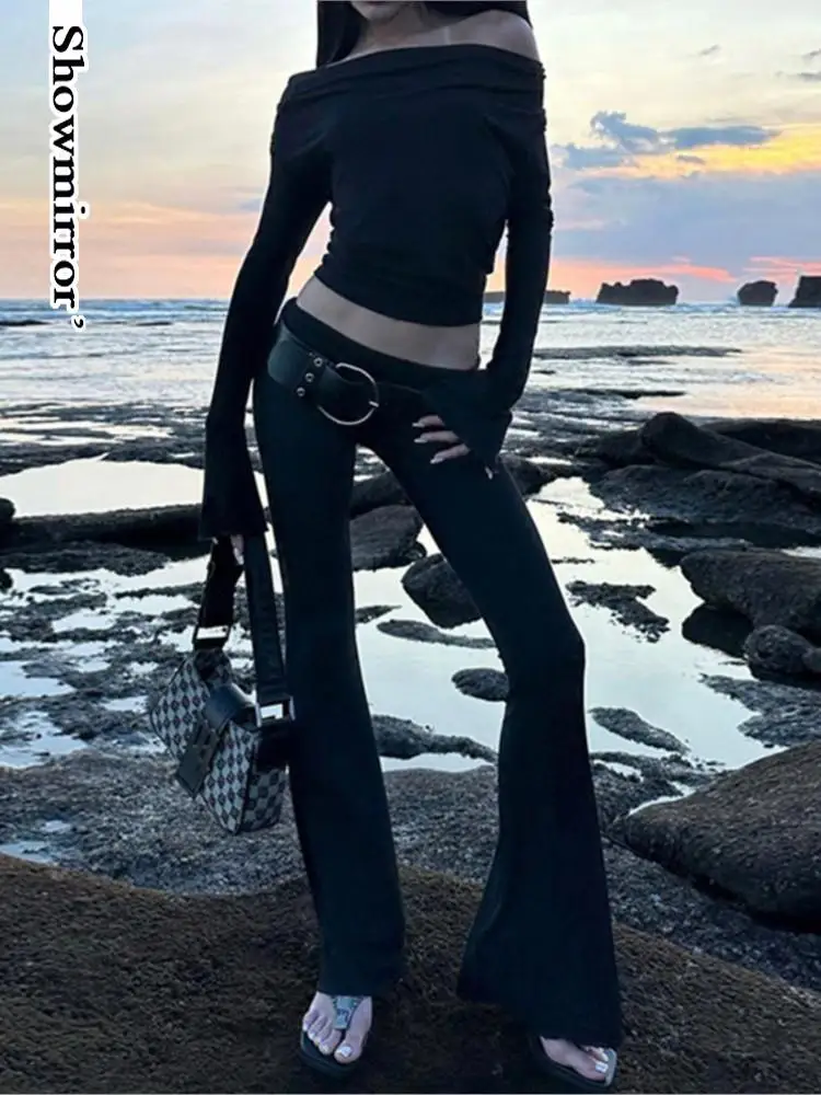 flare sleeve Hooded Crop Top tshirt Elastic Long Sleeve tee shirt Women Black Casual T-shirt Casual  Collar Hoodies Pullover