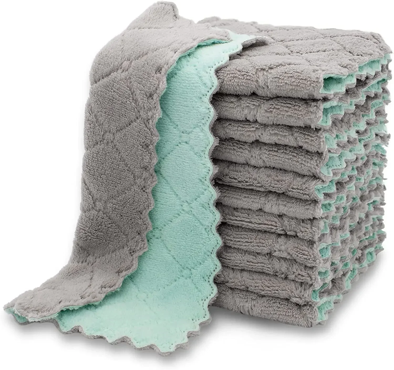 20/1 piezas de toalla de microfibra de doble capa, paños de limpieza de vellón de coral súper absorbentes, paños de cocina antiadherentes, paños de cocina, trapo para fregar