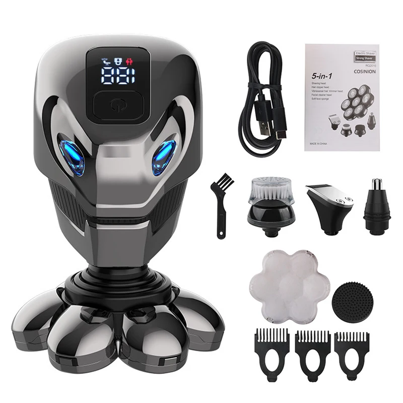 5 IN 1 4D Men's Rechargeable Bald Head Electric Shaver 7 Floating Cutter Beard Nose Ear Hair Trimmer Men Facial Cleaning Brush electric shaver hair trimmer electric razor rotary shaver electrical rotary shaver electric hair clipper cordless shaver