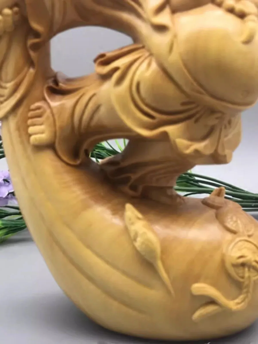 Wooden Mi Lefo Smiling Buddha Figure Statue, Creative Solid Wood Hand Carving, Cute Home Decoration, Fortune Ornaments Gift