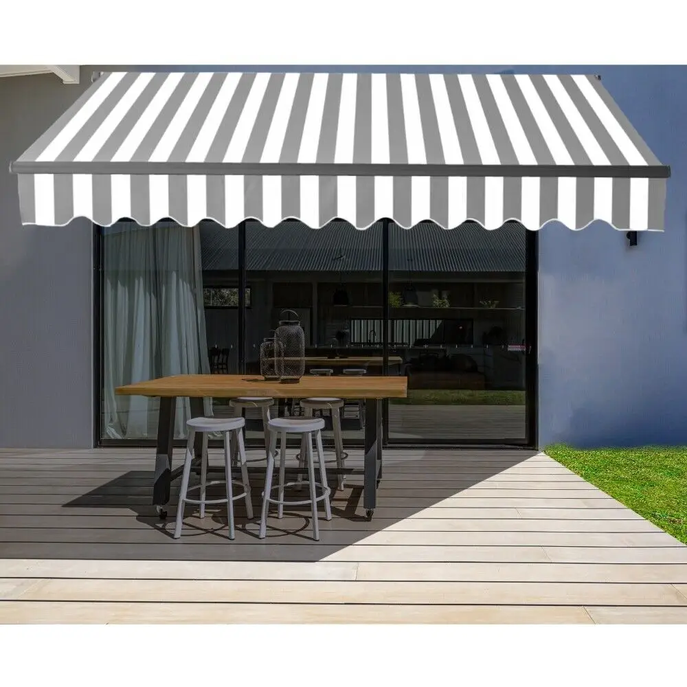 Sunshade Net Outdoor Awnings Retractable Home Terrace Roof Sunshade Custom Size Grey/White Stripes Outdoor Shade Sail UV Block Waterproof Replacement Fabric
