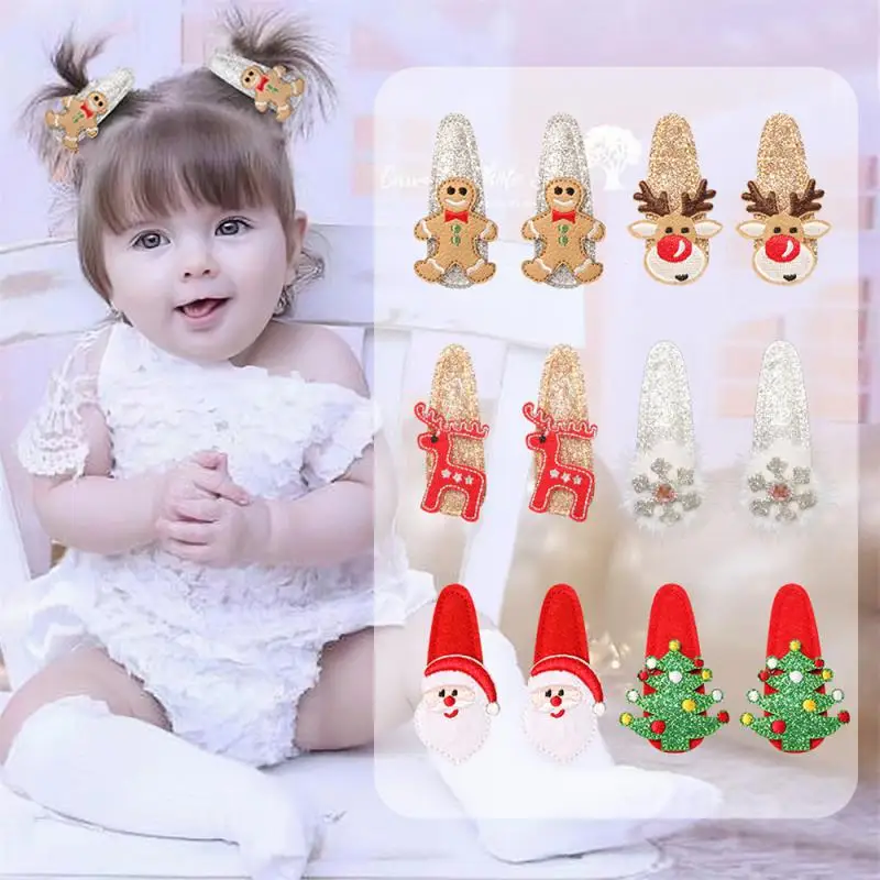 Christmas Hair Clips For Kids Girls Printing Bow Hairpins Sparkly Santa Claus Xmas Socks Barrettes Party Hair Accessories