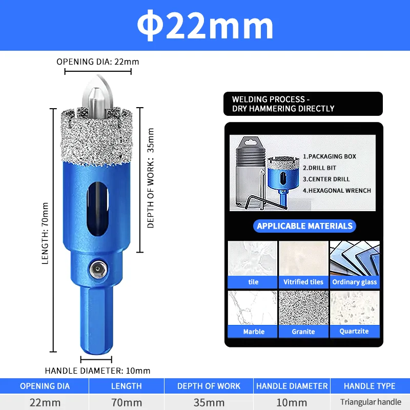 Diamond Coated Hole Saw Set for Glass, Marble, Granite, Stone, and Porcelain