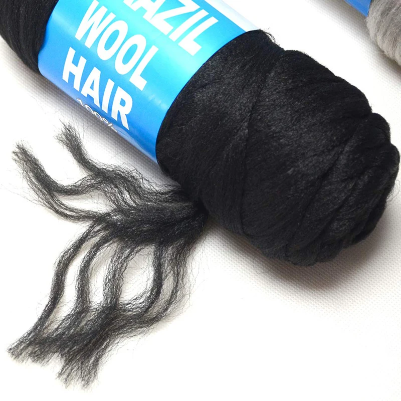 70g/roll Black Brazilian Wool Hair Synthetic Pre Stretched African Hair Yarn for Braiding Hair Extension for Women Black 2